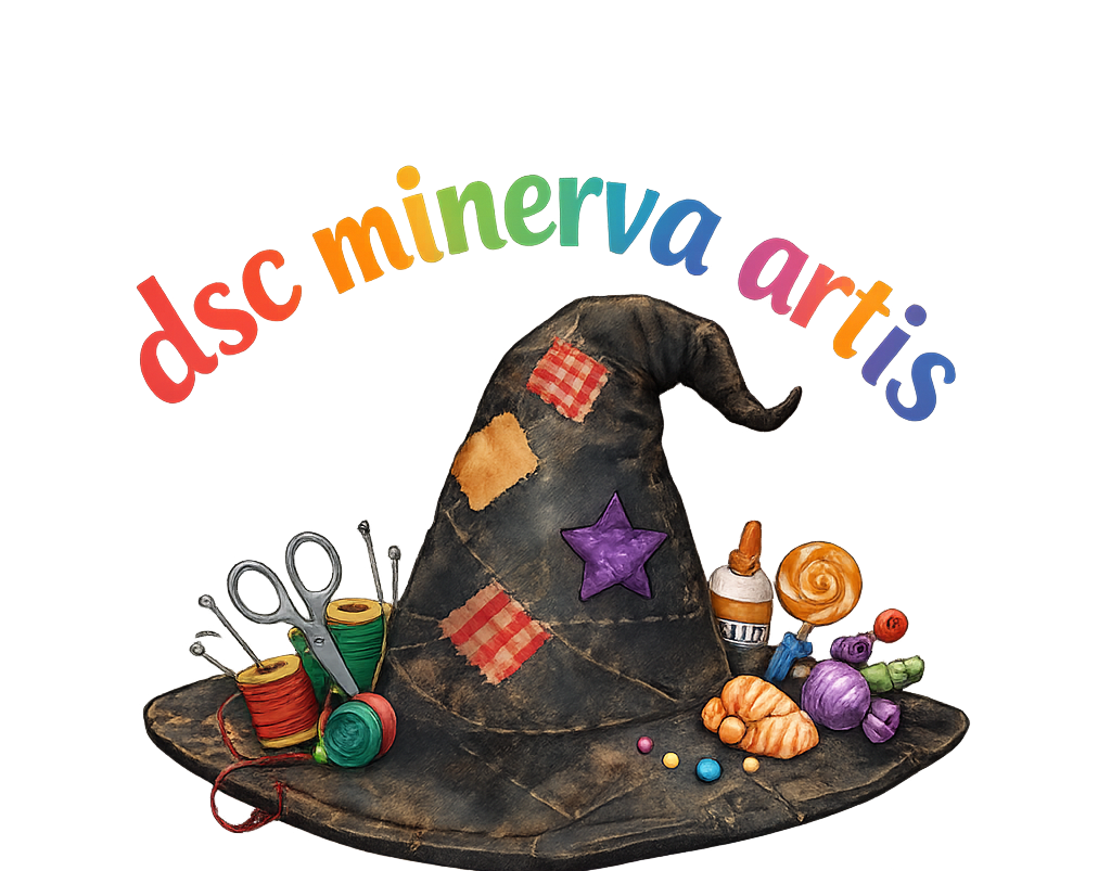 Logo original DSC Minerva Artis: sombrero de artesanía con estrella violeta y letras multicolor